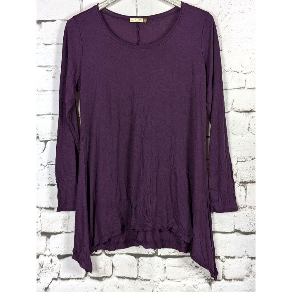 CHALET Eggplant Purple Crinkle-Knit Tunic Artsy Lagenlook Minimalist Large